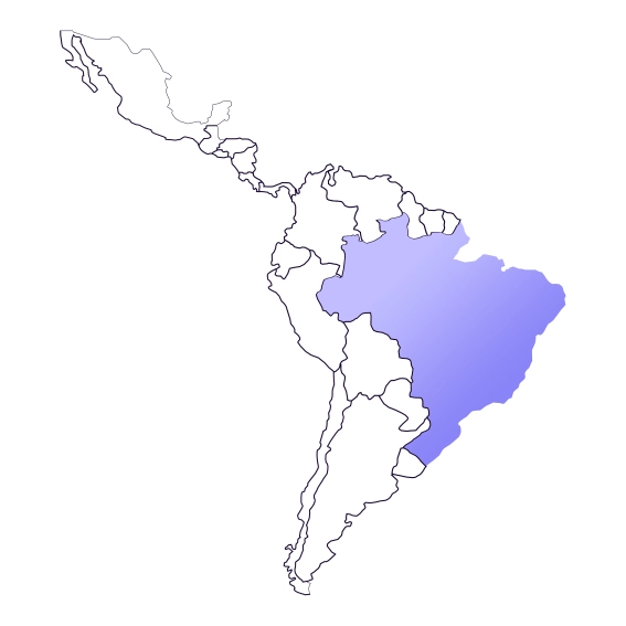 Mapa da América do Sul com o mapa do Brasil em destaque